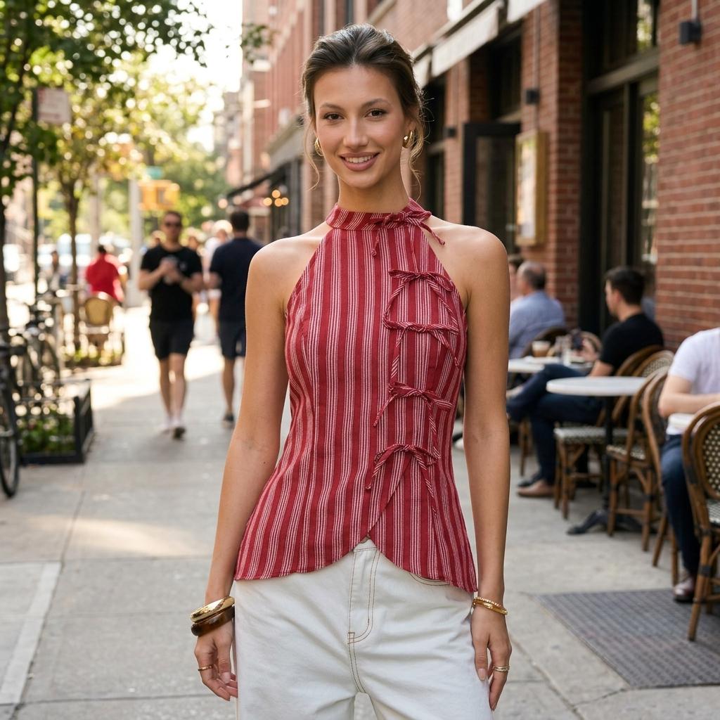 Women’s Striped Halter Neck Top
