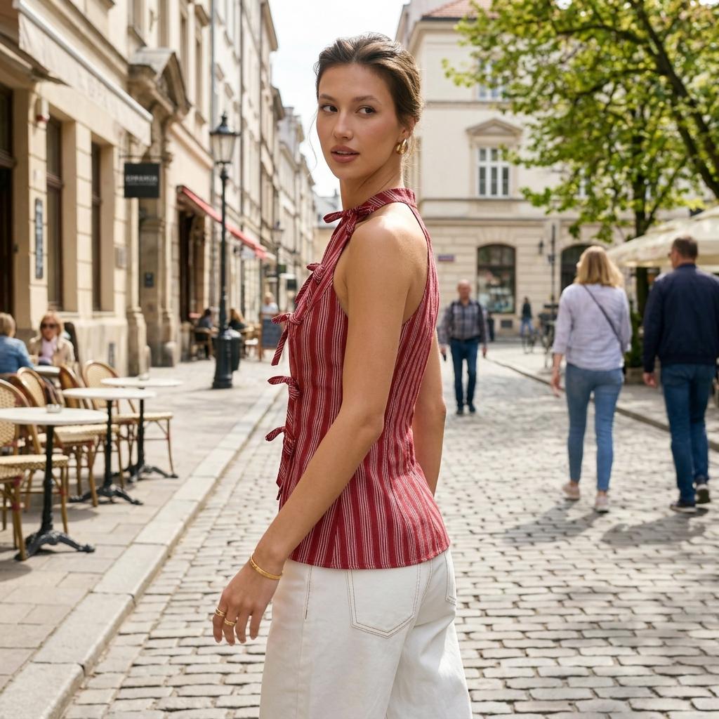 Women’s Striped Halter Neck Top - Image 3