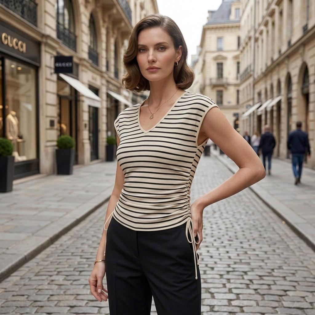 Women’s Striped V Neck Top - Image 2