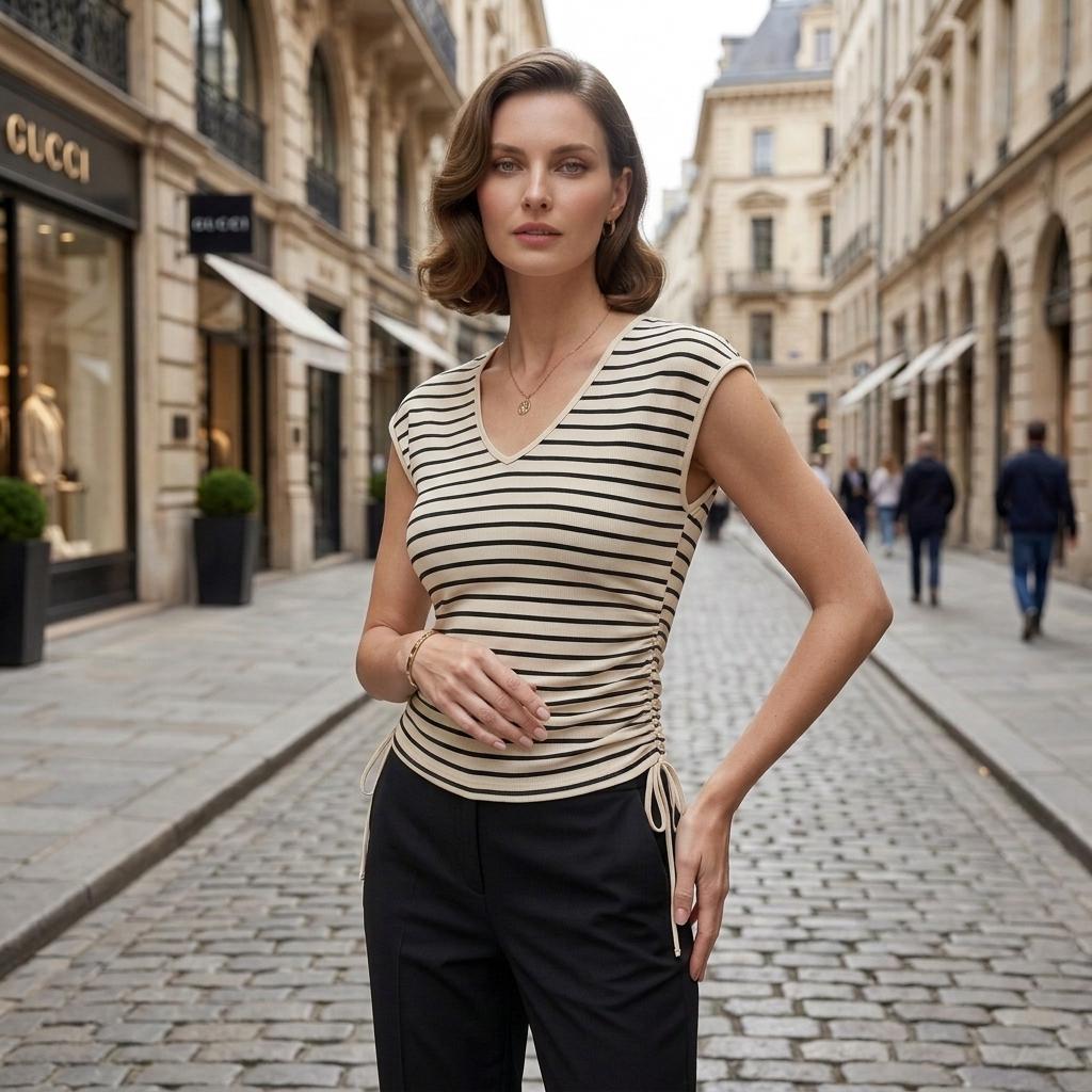 Women’s Striped V Neck Top - Image 3