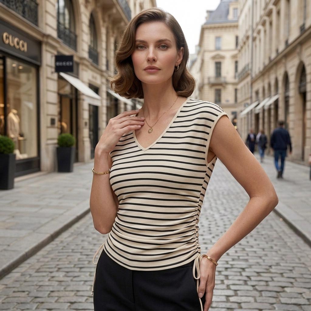 Women’s Striped V Neck Top - Image 4